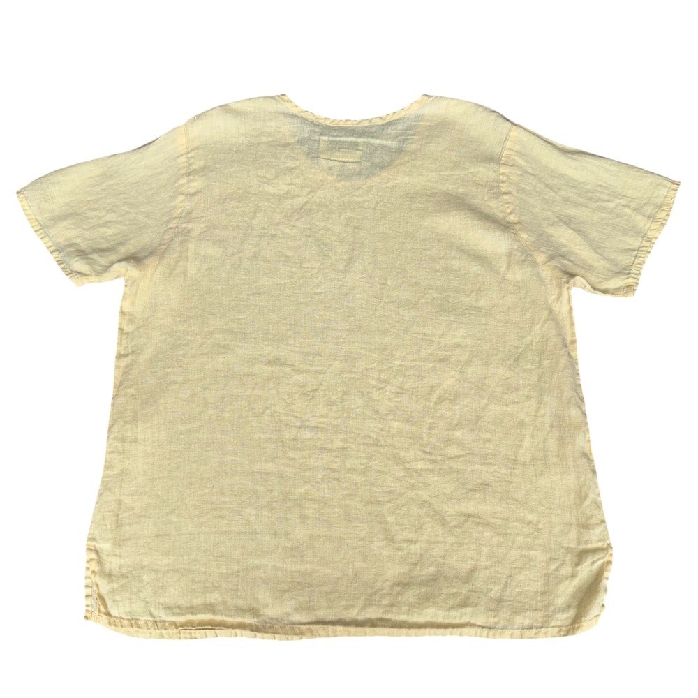 FLAX Butter Yellow 100%Linen Short Sleeve Boxy Top Small Lagenlook Boho Mori Kei - Picture 4 of 7
